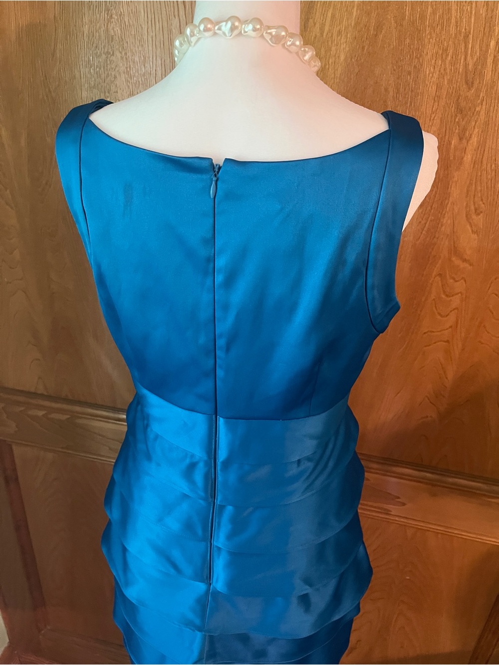 Sz 8 London Times Royal Aegean Blue Ruffle Tiered BodyCon Dress - Picture 12 of 17
